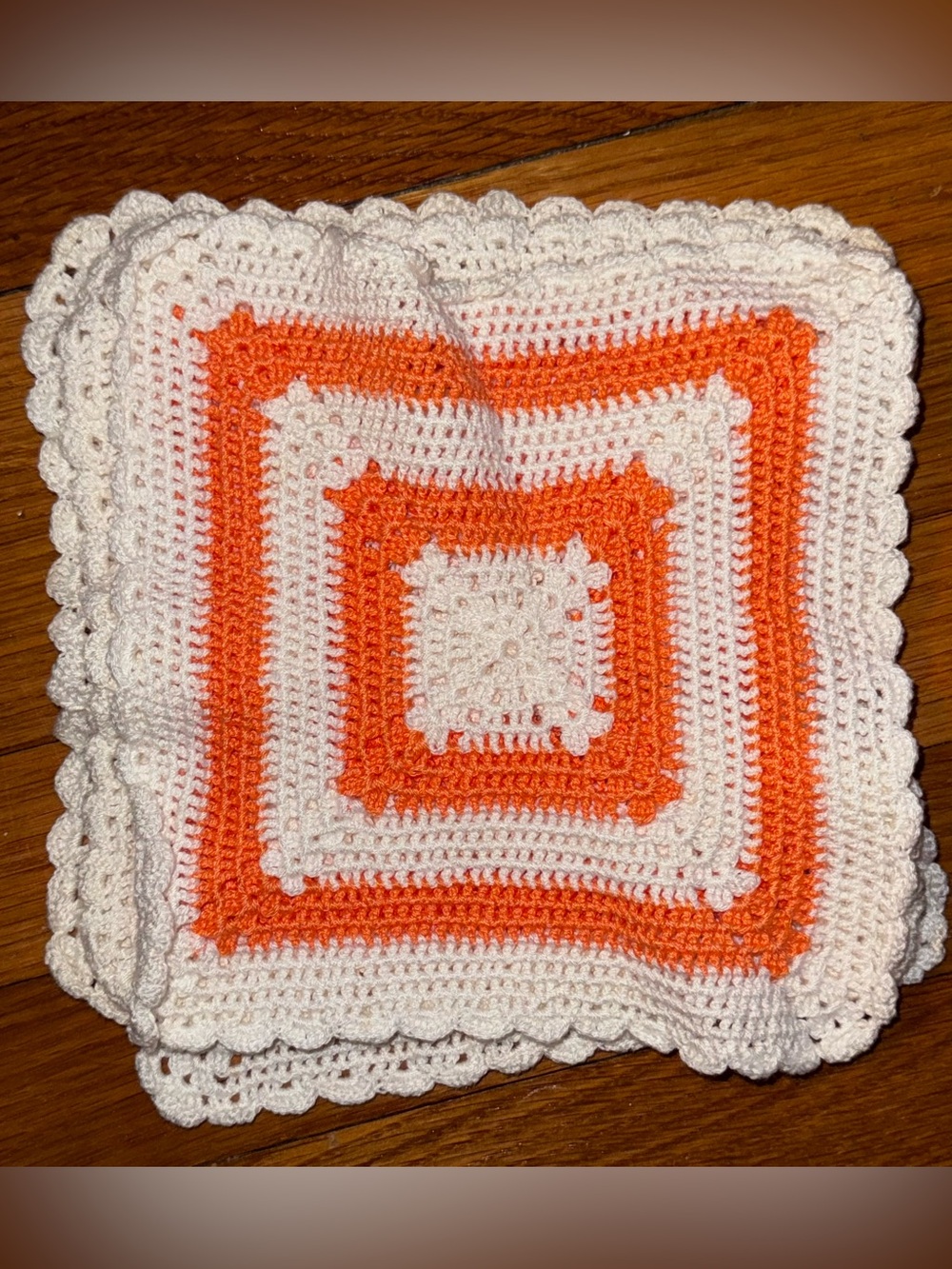 Crochet Vintage Tangerine Orange Granny Squares set of 4